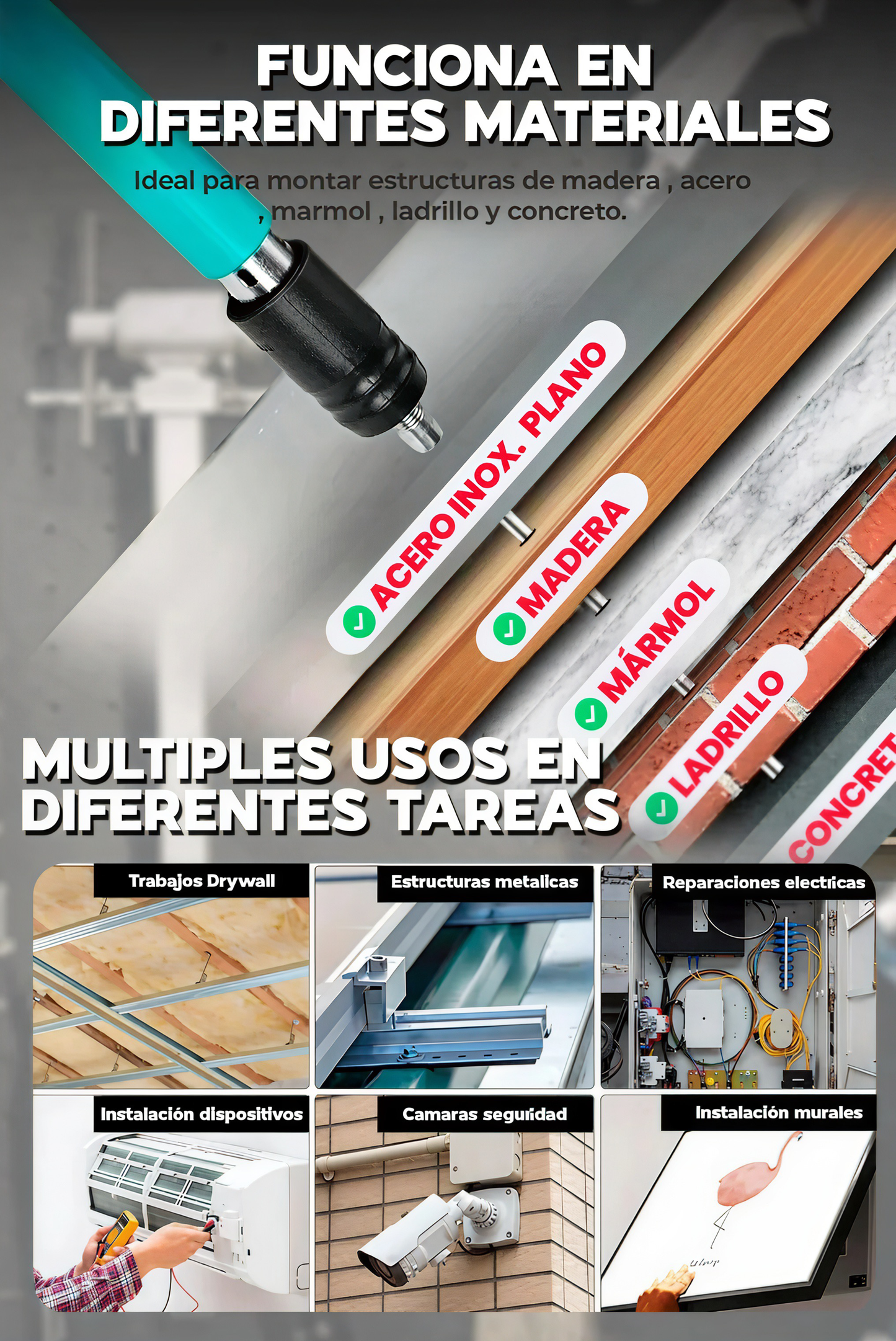 Pistola remachadora profesional® (kit completo: clavos, remaches, guantes, gafas protectoras + estuche)