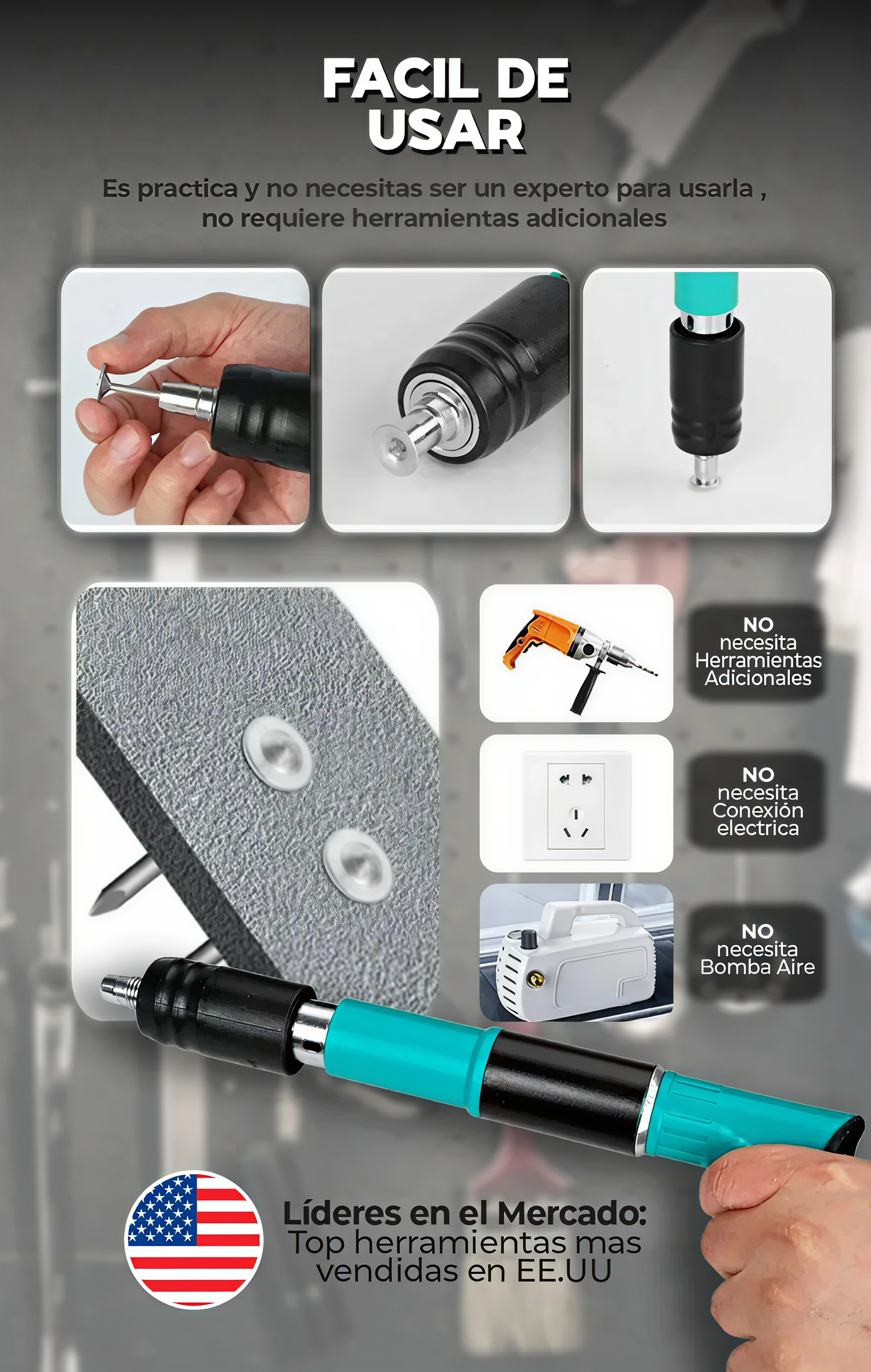 Pistola remachadora profesional® (kit completo: clavos, remaches, guantes, gafas protectoras + estuche)