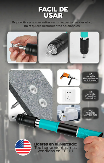 Pistola remachadora profesional® (kit completo: clavos, remaches, guantes, gafas protectoras + estuche)