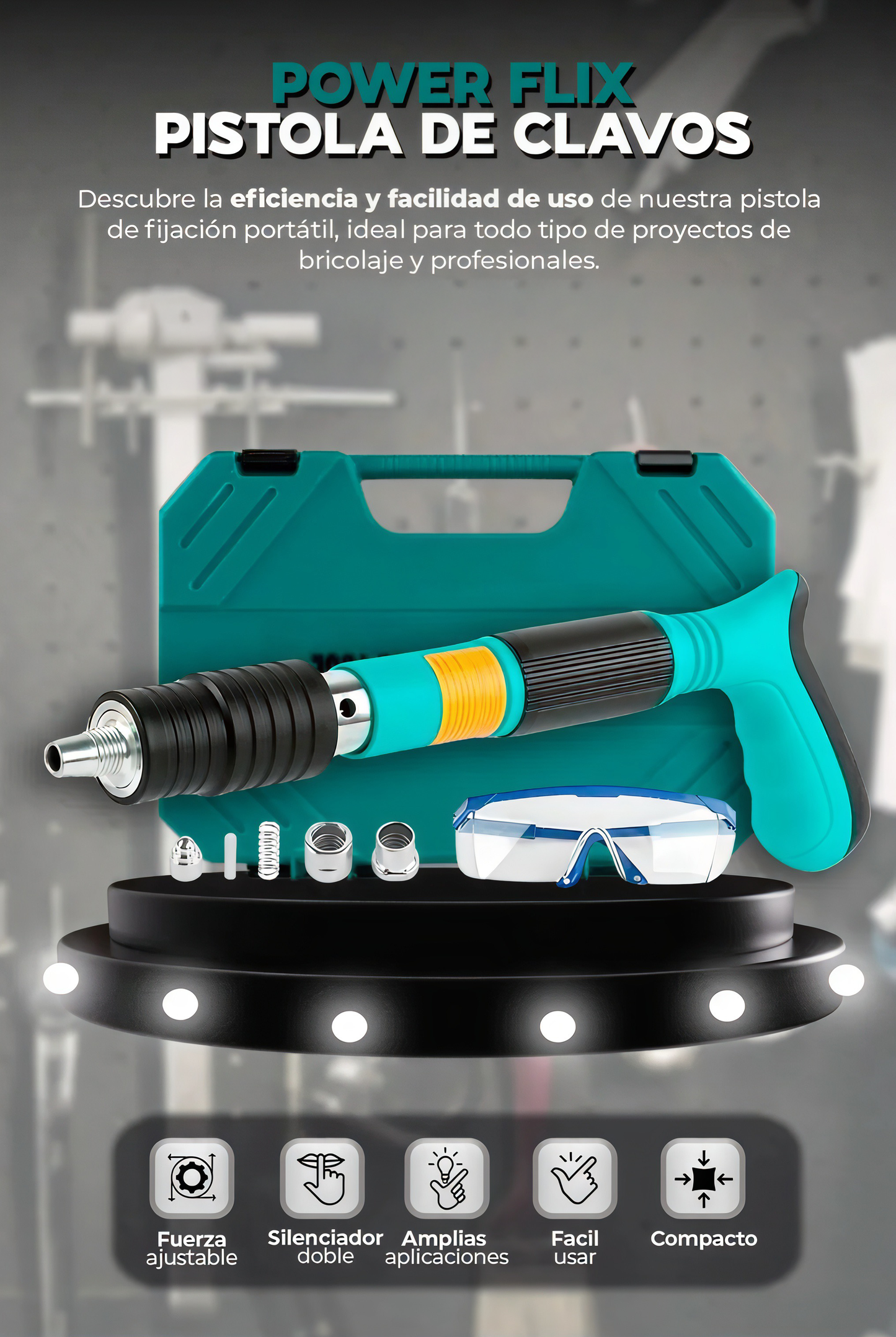 Pistola remachadora profesional® (kit completo: clavos, remaches, guantes, gafas protectoras + estuche)