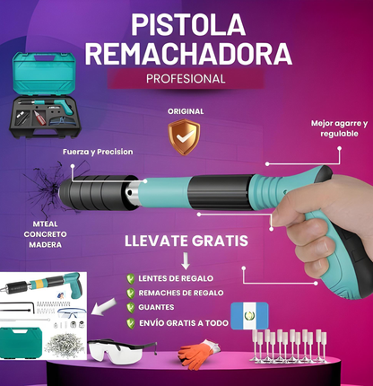 Pistola remachadora profesional® (kit completo: clavos, remaches, guantes, gafas protectoras + estuche)