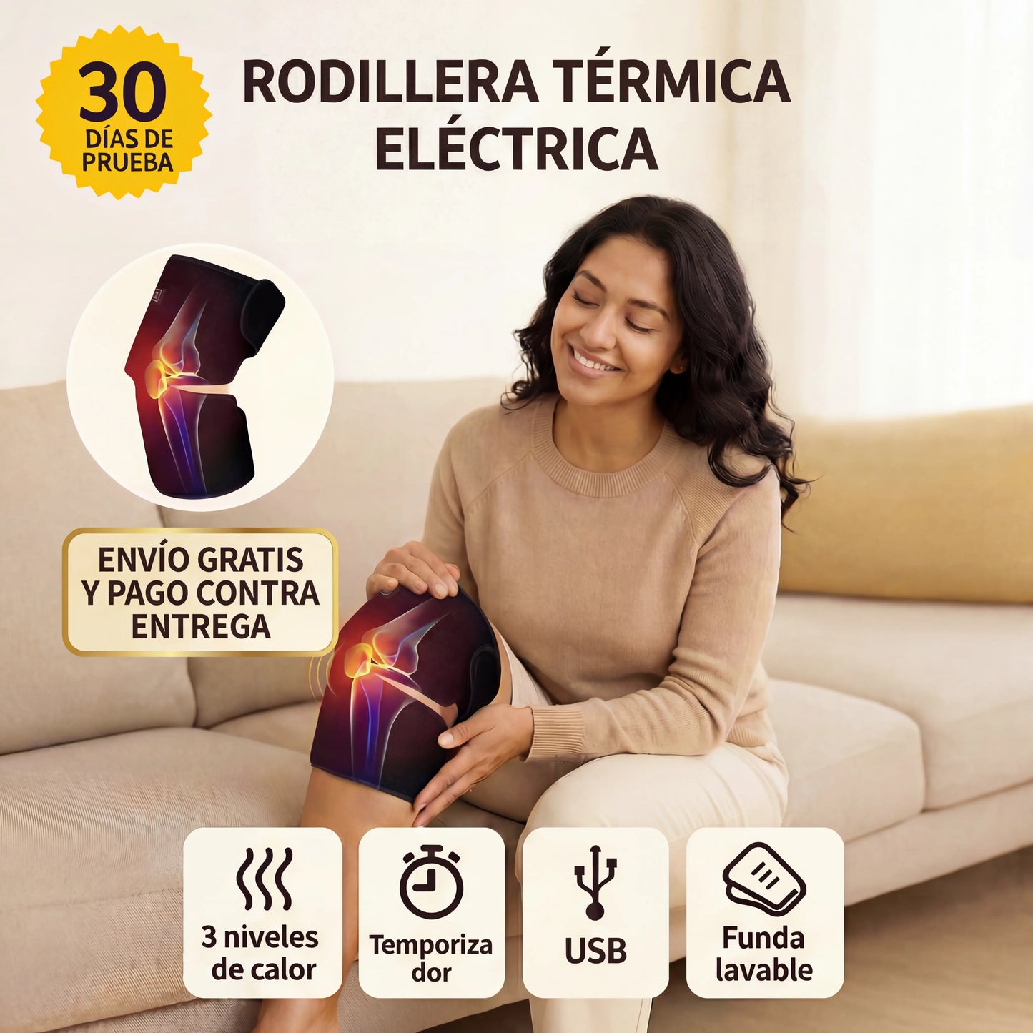 RODILLERA TÉRMICA ELECTRICA - ALIVIO PARA ARTRITIS Y DOLOR DE RODILLA